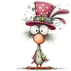 Quirky Cartoon Bird with a Whimsical Steampunk Top Hat