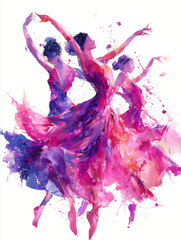 Graceful Dancers in a Burst of Watercolor