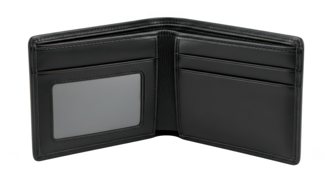 Open Black Leather Bifold Wallet With Card Slots