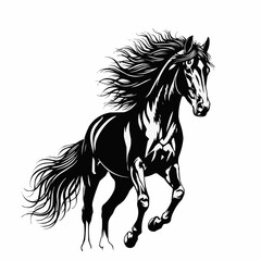Majestic Black Horse Galloping with Flowing Mane and Tail.