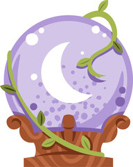 Witch Crystal Ball Flat Vector Illustration Isolated on White. Halloween Magic Item for Fortune Telling, Spell Casting, and Mystic Decor. Perfect for Tarot Themes, Party Invitations, and Spooky Season