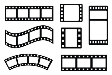 Seamless blank film strip texture on transparent background. Film strip line icon in flat. Camera roll film negative reel. Cinema tape, retro tape frame or border. Photo, cinema or movie negative