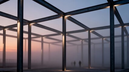 Fototapeta premium Generative AI a misty architectural marvel at twilight.