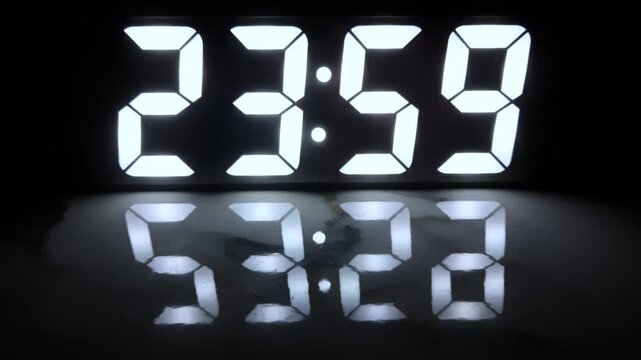 Digital Clock Countdown 23:59 to 00:00 Midnight Transition 