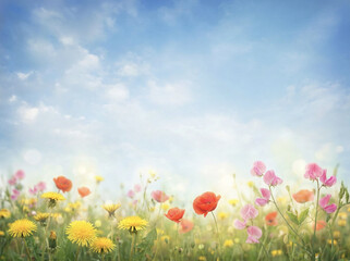 青空とさまざまな春の花