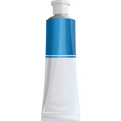 Simple Blue and White Paint Tube with White Cap Isolated on Transparent Background High Quality Digital Art