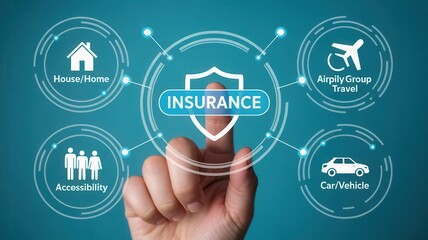 Human finger interacts with a digital display showcasing various types of protection plans