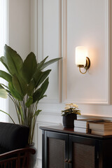 Elegant Interior with Wall Sconce and Greenery