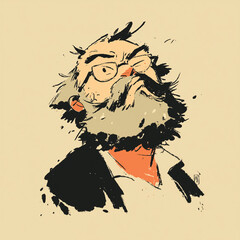 Expressive HandDrawn Portrait of a Bearded Man