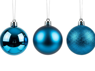 Three blue Christmas ornaments  transparent background