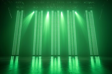 Vertical stage lights glowing green high resolution picture