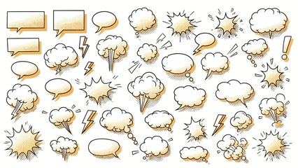 Hand-Drawn Comic Book Speech Bubbles & Explosion Bursts Set