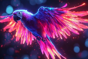 Vibrant parrot holographic neon radiant aura high resolution picture