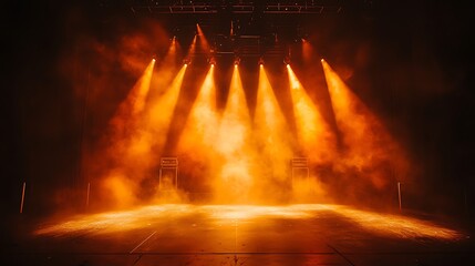 Vibrant Stage Scene Lit By Orange Spotlights high resolution picture