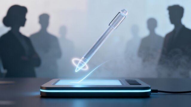Generative AI digital stylus interaction with business audience and future technology.