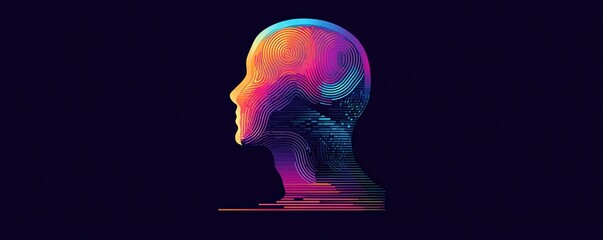 A vibrant, abstract representation of a human head, featuring colorful lines and patterns against a dark background, symbolizing creativity and thought.