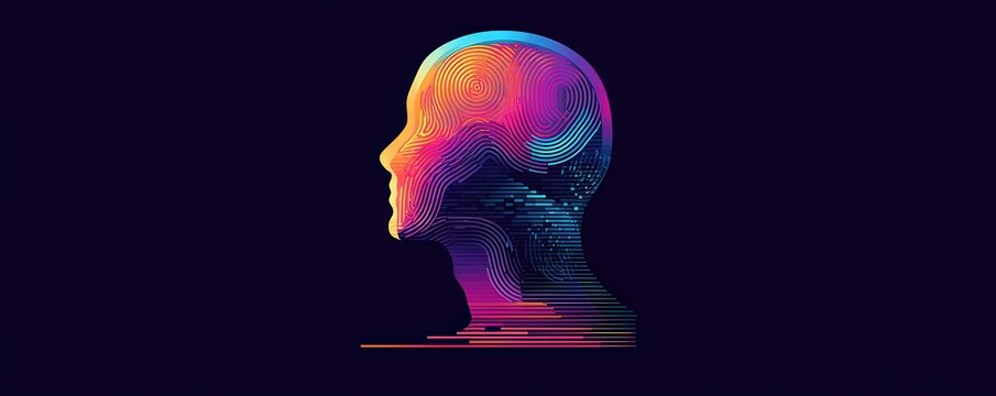 A vibrant, abstract representation of a human head, featuring colorful lines and patterns against a dark background, symbolizing creativity and thought.