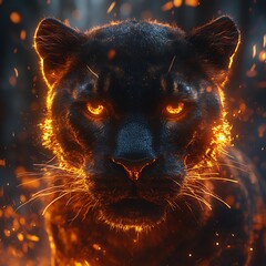 Wild panther glowing with fire high resolution picture