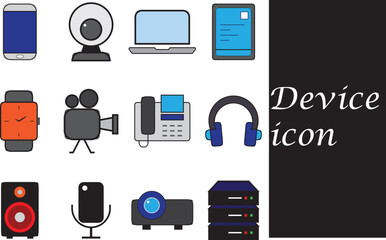 set of devices icon for web design. colorful vector design of mobile, pc, tab, watch, camera, microphone, HDD etc