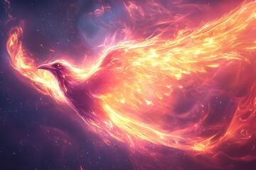 Surreal glowing crow burning in cosmic aura high resolution picture