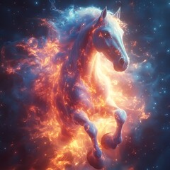 Surreal glowing horse illuminated with blazing aura high resolution picture