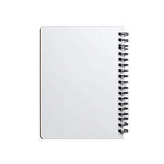 A closed white spiral-bound notebook rests against a stark black background.