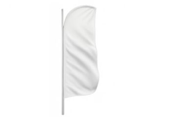 White feather flag mockup with blank fabric banner for outdoor advertising design on transparent background