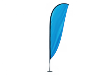 Blue feather flag mockup blank outdoor banner, advertising beach flag display standing on transparent background