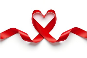 Red ribbon in the shape of a heart, symbolizing love and awareness