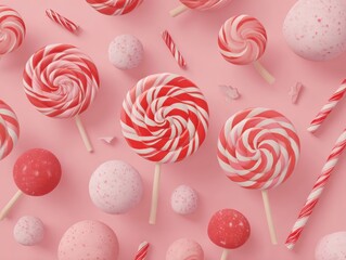 Colorful Swirls and Round Candy On Pink Background Perfect for Festive Celebrations