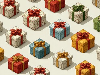 Colorful Wrapped Gifts with Ribbons on a Light Background