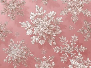 Decorative Snowflake Patterns on Soft Pink Background with Intricate Details