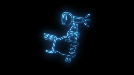 Neon outline hand holding a megaphone concept for public announcement or advertising
