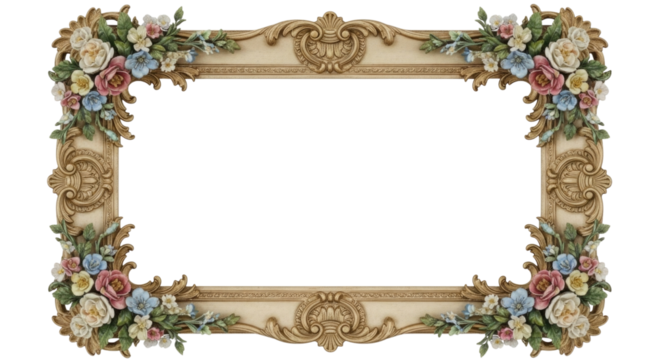 Ornate floral picture frame transparent background cutout png - Powered by Adobe