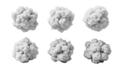 Six white spherical objects with textured surfaces transparent background cutout png