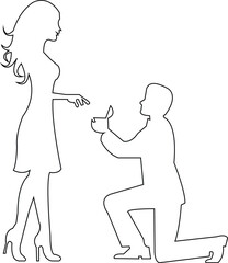 Romantic Proposal Outline Vector | Engagement Couple Line Art