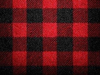Red and Black Checkered Pattern Fabric with Sparkling Texture for Winter Decor