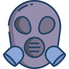 Stylized Illustration of a Purple Gas Mask with Blue Accents and a Transparent Background Featuring a Filter and Dual Cartridges Symbolizing Protection and Safety