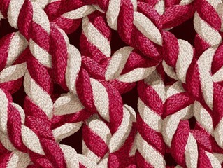 Textured Close Up of Luxurious Red and Cream Knitted Fabric with Intricate Patterns