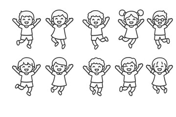 Diverse elementary school children jumping high with excitement and joy