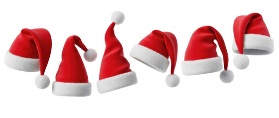 Collection of santa hats transparent background cutout png