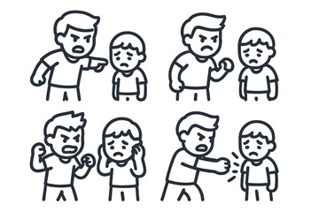 Scenes depicting verbal abuse, bullying, and conflict between an aggressor and a victim