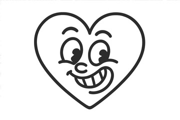 Vintage cartoon heart character with a wide happy smile and expressive eyes