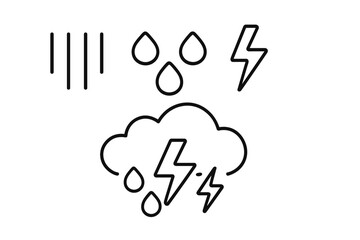 Simple outline weather symbols for wind, rain, lightning, and storm conditions