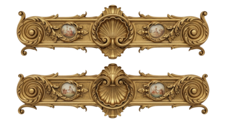 Ornate gilded architectural embellishments pair transparent background cutout png