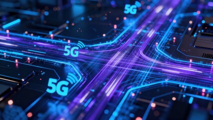 Obraz premium low latency network concept. Futuristic digital network with vibrant 5G connections.