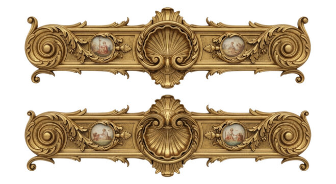 Ornate gilded architectural embellishments pair transparent background cutout png - Powered by Adobe