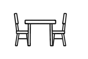 Fototapeta premium Minimalist black outline drawing of a small square dining table and two chairs