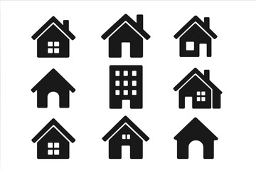 Fototapeta premium Minimalist black silhouette icons representing residential homes and commercial buildings