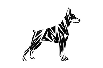 Stylized black and white doberman dog illustration, a powerful and elegant silhouette